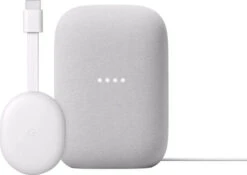 Google Chromecast 4K Met Google TV + Google Nest Audio Chalk
