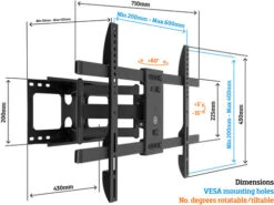 BlueBuilt Draaibare Muurbeugel 48" - 75" Zwart -Samsung || APPLE || Google Winkel 1909990