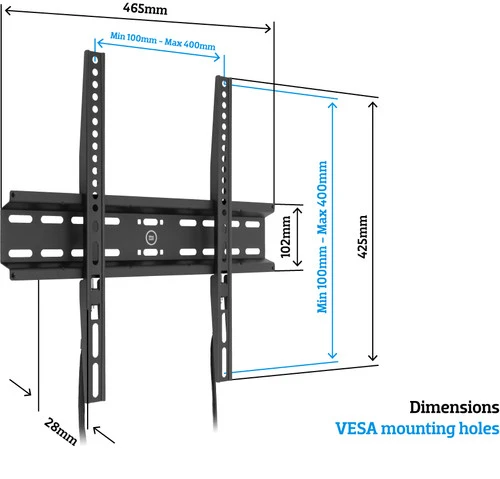 BlueBuilt Vaste Muurbeugel 32" - 50" Zwart 10 BlueBuilt Vaste Muurbeugel 32" - 50" Zwart - Afbeelding 8