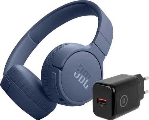 JBL Tune 670NC Blauw + BlueBuilt Quick Charge Oplader Met Us 3 JBL Tune 670NC Blauw + BlueBuilt Quick Charge Oplader Met Us