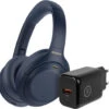 Sony WH-1000XM4 Blauw + BlueBuilt Quick Charge Oplader Met Usb A Poort 18W Zwart -Samsung || APPLE || Google Winkel 1941550